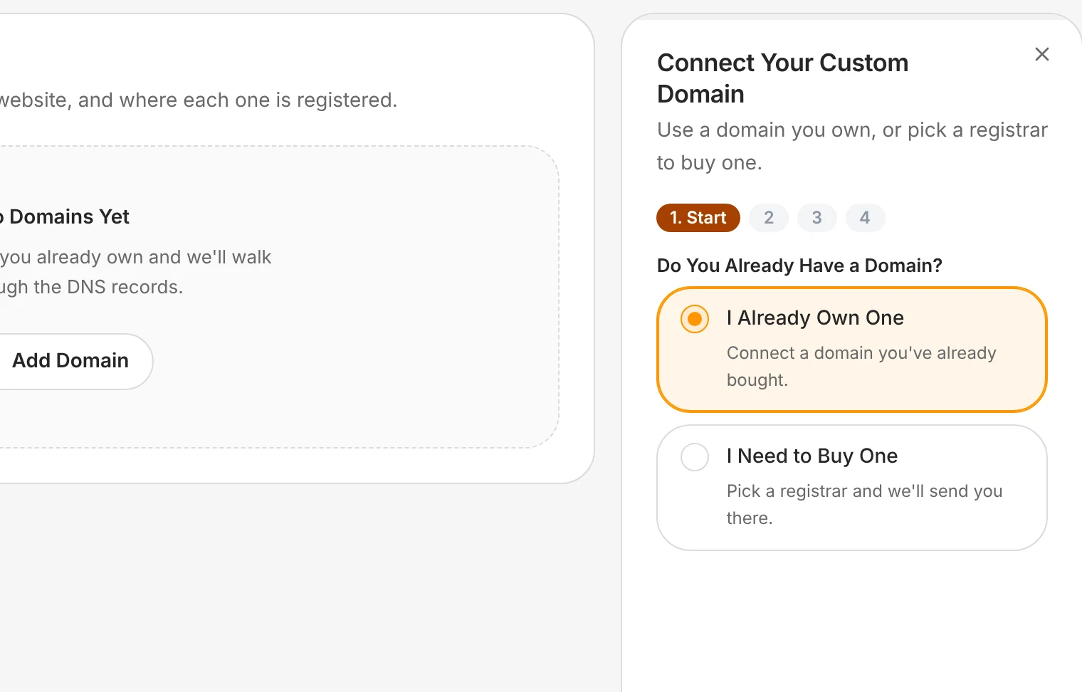 Connecting a custom domain to Lakeside's website: first, whether the club already owns one or needs to buy one.